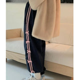 Ebbgo  Korean Casual Bow Knot Plush Sweatpants Drawstring Striped Jogger Pants Cute Harajuku Trousers High Waist Loose Pants For Women