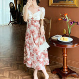 Ebbgo  French Floral Vintage Dress Women Chiffon Design Party Midi Dress Female Casual Korean Puff Sleeve Wedding Summer Dresses 2024