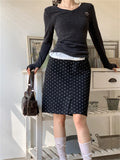 Ebbgo  Chic Polka Dots Mid-Length Skirts Women Vintage Casual Office Lady High Street Elegant All Match Fashion Spring