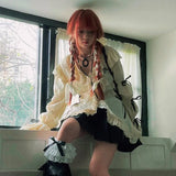 Ebbgo  -  Y2k Aesthetics Lace Shirt Grunge Gothic Irregular Blouses Fairy Harajuku Bandage Shirt Vintage Lolita Clothes Mall Goth