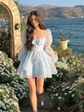 Ebbgo  -  Sweet Kawaii Mini Dress Vintage Korean Elegant Fashion Party Dress Women Fairy Princess Puff Sleeve Chic Summer Prom Dress