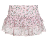 Ebbgo   new Chiffon Floral Lace Mini Skirt Y2K Coquette Women Cute Aesthetic Pink Lolita Low Waist Short Skirts Korean Fairycore