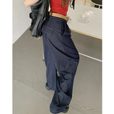 Ebbgo  Blue Cargo Pants High Waisted Solid Women's Pants Vintage Straight Oversized Fashion 2023 Autumn Bottoms Black Wide Leg Trouser