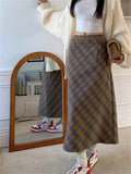 Ebbgo  Vintage Slim Long Skirts Women Split Plaid Chic 2024 Elegant OL Daily High Waist Spring Office Lady Fashion