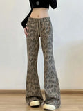 Ebbgo  2024 Spring Fashion Leopard Printed Pants Women Y2K High Waisted  Casual Long Pant Streetwear Female Trousers