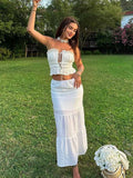 Ebbgo  -  Mesh Pleated Ruffles Bow Tube Tops Women White Off Shoulder Hollow Out Backless Crop Camis Summer Fashion Lady Streetwear