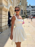 Ebbgo  - Summer Mini Backless A Line Dress Sexy White Big Bow Cotton Dress Casual Women Birthday Holiday Dress New Arrivals