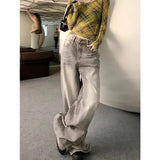 Ebbgo  Grey Jeans Women High Waist American Plus Size Wide Leg Pants 90s Vintage Straight Baggy 2000s Denim Trousers Mom Oversize Pants