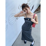 Ebbgo  Summer Grey Dress Sling Off Shoulder Sleeveless Womens Sexy Korean Fashion Simple Temperament  NEW Female Clothing Miniskirt