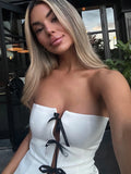 Ebbgo   -  Sexy Strapless Bow Croset Top Women Off Shoulder Hollow Out Backless Crop Tops Tank Female Summer Fashion Lady Streetwears