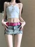 Ebbgo  -  Sweet Hot Girl Pure Sexy Low Waisted Elastic Skirt Women's Summer Casual Slim Fit Denim Mini Skirt Fashion Female Y2K Clothes