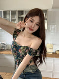 Ebbgo  Floral Print French Vintage Vest Women Ruffles Korean Fashion Sexy Tank Top Female Holiday Party Elegant Designer Camis  New