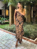 Ebbgo  Fashionable Leopard Print Split Long Dress For Women Summer Swing Collar Sleeveless Backless Dress 2024 Female Beach Vestidos