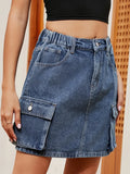 Ebbgo  Y2k Mini Skirt Women Women Vintage Denim Skirt Female Fashion Washed Jeans Skirt Ladies Slim High Waist Pocket Patchwork Faldas