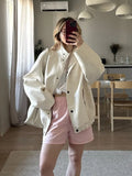 Ebbgo  -  fall outfit Elegant White Stand Collar Single Breasted Jackets Women Fashion Oversize Long Sleeves Bomber Coat Autumn Lady Streetwear