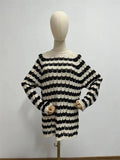 Ebbgo   Women Black and White Striped Cutout Knit Crew Neck Pullover  Fall/Winter Ladies Vintage Sweater Loose Female Tops