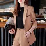 Ebbgo  -  New Spring Autumn Office Lady Elegant Fashion Business Casual Blazer Jacket Women Solid Long Sleeve Slim Single Button Suit Coat