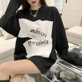 Ebbgo  -  Womens Clothing Black Vintage Street Sweatshirt Hoodie Letter Printing Long Sleeves Casual Warm Baggy Ladies Tops Autumn