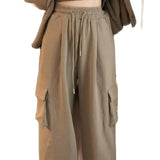 Ebbgo  -  Small Khaki Pants Women's High-Waisted Loose Wide Leg Pants Slim Overalls In Autumn And Winter Drop Casual Pants