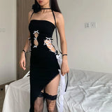 Ebbgo  Y2k Aesthetic Sexy Sleeveless Women Dresses Streetwear Ruffles Asymmetrical Femme Robe Harajuku Hollow Out  Bow Camisole Dress