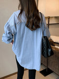 Ebbgo  -  Casual Shirt Women Contrast Loose Turndown Collar Fashion Big Pocket Top Female Spring New Chic Korean Shirts Lady