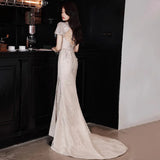 Ebbgo  -  Evening dress bridal dresses women's banquet lace temperament Grey light luxury Pearl l0893