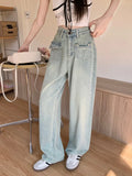 Ebbgo  Vintage Y2k Baggy Wide Leg Jeans Women Streetwear Washed Denim Pants High-waisted Loose Straight Leg Trousers 2024