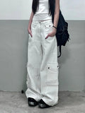 Ebbgo  -  Summer White Womens Jeans High Waist Baggy Casual Vintage Y2K Trend Straight Cargo Pants Street American Wide Leg Denim Trouser