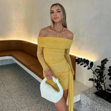 Ebbgo  -  New Sexy Temperament Solid Color Fashionable Backless Strapless Strapless Dress Long Sleeved Pleated Bag Skirt