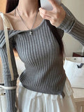 Ebbgo  -  Chic Sweater Women Off Shouler Slim Fashion Long Sleeves Knit Pullover Female Soft Solid Korean Lace-up Spring Top Lady