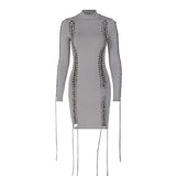 Ebbgo  -  Women's Autumn New Fashion Sexy Splice Hollow out Long Sleeve Wrap Hip Dress for Women