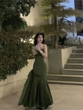 Ebbgo  -  French High-end Design Sling Backless Waist Slim-fit Bag Hip Pleated Bow Fishtail Long Dress Banquet Evening Dress