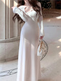 Ebbgo  Sexy Hollow Out Midi Knitted Dress Women Long Sleeve Slim Mermaid Solid Autumn Spring Evening Party Prom Robe Vintage Mujer New