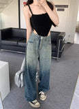 Ebbgo  -  Hot Girl Diamond High Waist Gradient Straight Leg Jeans Women's Summer Versatile Retro Wide Leg Pants Fashion Female Clothes