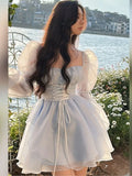 Ebbgo  -  Sweet Kawaii Mini Dress Vintage Korean Elegant Fashion Party Dress Women Fairy Princess Puff Sleeve Chic Summer Prom Dress