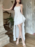 Ebbgo  -  Sexy Ruffle Mesh Irregular High Low Y2k Dress Sleeveless Long Dresses Chic Summer Clothes Women