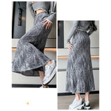 Ebbgo  Sequins Long Skirt Women Autumn New Fashion High Waisted Shiny Trumpet Skirts Vintage Elegant Solid Ruffles Skirt