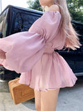 Ebbgo  Puff Sleeves Fairy kawaii lolita Dress Women French Design Elegant Chiffon Pullover Korean Office Casual Slim Summer  Chic