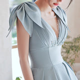 Ebbgo  -  Party dresses Satin Evening Dress Backless Blue Socialite Temperament Slimming L0733