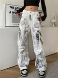 Ebbgo  -  Women's White Cargo Jeans Y2k 90s Vintage High Waist Wide Leg Denim Trousers Harajuku Baggy Jean Pants 2000s Trashy Clothes