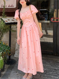 Ebbgo  -  Elegant Fairy  Midi Dress Of Women Causal Puff Sleeve Vintage Party Dress Female One Piece Y2K Clothes