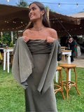 Ebbgo  -  Elegant Off Shoulder Party Dress Women Slash Neck Split Long Sleeve Dresses Female Spring Summer Backless Lady Streetwear