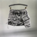 Ebbgo  Fashion Irregular Pocket Cargo Denim Skirt Women Clothing Summer  Sexy A-line Hip Skirts Female Bottoms Streetwear