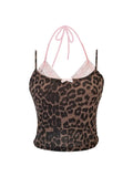 Ebbgo  Summer Women Korean Ballet Core Fake Two Pieces Camisole Coquette Dark Academia Leopard Print Crop Top Gyaru 2000s Aesthetic Hot