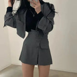 Ebbgo  Gray Design High-end Women's Suit Skirt Spring and Autumn Suit Jacket Commuter Casual Skirt Fashion Two-piece Thin Coat Blazer