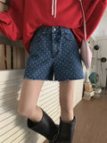 Ebbgo   Vintage Denim Shorts Women Polka Dots Loose Summer 2024 Fashion Jeans High Waist Slim Casual All Match Streetwear