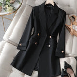 Ebbgo  -  Autumn Winter Jacket Women Long Blazer Khaki Coffee Black Office Ladies Formal Jacket Business Work Wear Coat Female Outerwear