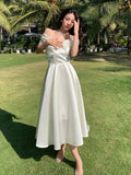 Ebbgo  -  Elegant White Wedding Dress Women New Fashion Chic bowknot A-line Party Prom Vestidos Summer Female Casual Robe Mujers