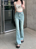 Ebbgo  Vintage High Waist Slim Fit Stretch Jeans Women 2024 Spring Summer Korean Fashion Y2k Denim Casual Split Flare Pants