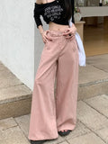 Ebbgo  Women's Pink Wide Leg Jeans American Fashion Vintage High-waisted Loose Straight-leg Trousers Streetwear Y2k clothes